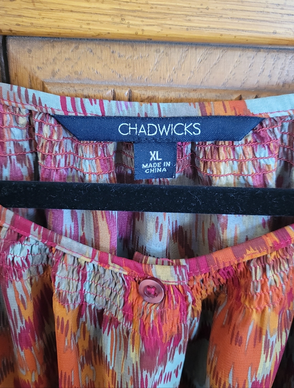 Chadwicks Multicolor Printed Peasant Blouse - Pink, Orange, Tan - Picture 2 of 7
